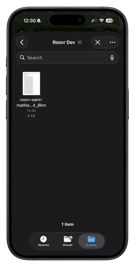 File picker showing the GPX file selected